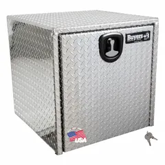 This single drop-down door box from BUYERS PRODUCTS is designed for underbody truck storage. It features a keyed lock and a silver finish. With an overall depth of 24 inches, it provides secure, weather-resistant storage for tools and equipment, maximizing space without sacrificing bed area.