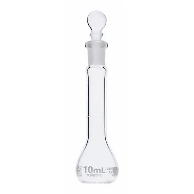 GLOBE SCIENTIFIC Volumetric Flask: 10 mL, Colorless, A, 0.02 mL, Includes Closure - Glass Volumetric Flasks