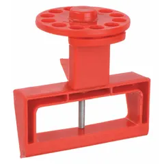 Clamp-on lockout device designed for oversized three-phase circuit breakers rated 120/277V AC. Secures the breaker in the off position during maintenance to support lockout/tagout procedures. Does not include a cable tie slot.