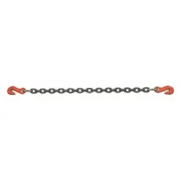Single-leg chain sling made from alloy steel, Grade-100, with a 9/32 in chain trade size. Includes a grab hook for attachment. Used for overhead lifting and rigging in industrial settings