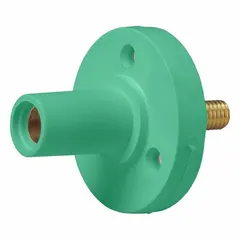 This female receptacle from LEVITON's Series 15 is rated for 150 A and features a straight taper nose mating configuration with threaded stud terminations. It is designed for high-current electrical connections in power distribution, switchgear, and heavy equipment applications where a secure, robust connection is required.