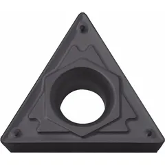 Triangle indexable turning insert made of CVD carbide, designed for general-purpose turning, facing, and profiling operations on steel, stainless steel, and cast iron. The 60° triangle shape provides strong cutting edges suitable for medium-roughing in industrial machining. Chipbreaker geometry aids in effective chip control during ferrous material processing.