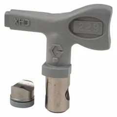This GRACO airless spray gun tip is a replacement component for airless spray systems. With a 0.029 in tip size, it is designed for use with the XTR series and compatible with model XHD001. The gray tip is suitable for applying paints and coatings in industrial painting applications.