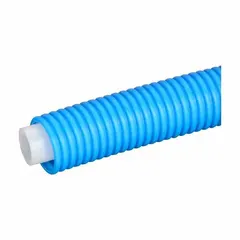 Pre-sleeved PEX Type A tubing for general plumbing applications such as hot and cold water distribution, radiant heating, and hydronic systems. The blue coil measures 3/4 inch diameter, 400 feet overall length, with an R-value of 9 for thermal insulation and freeze protection.
