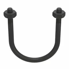 This U-bolt is designed to secure 5-inch pipe, conduit, or tubing to structural supports. It features a 1/2-13 thread size and a 7-1/4 inch inside height. Made from steel with a black oxide finish, it is suitable for use in industrial piping systems, plumbing, and HVAC applications.