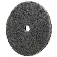 This SCOTCH-BRITE XL-UW unitized wheel is 3 inches in diameter and 3/8 inches wide with a 1/4 inch arbor hole. It features a fine, soft (2) grade silicon carbide abrasive. Used for final finishing, deburring, blending, and polishing of stainless steel and nickel alloys in metalworking and fabrication applications