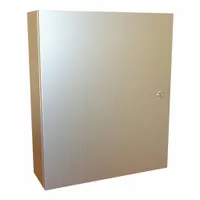 This 304 stainless steel enclosure measures 24 x 20 x 6 inches and features a hinged cover with a 1/4-turn latch. Rated NEMA 12/13/3R/4/4X, it provides protection against dust, water, corrosion, and ice formation for electrical controls, terminals, and instruments in indoor or outdoor industrial environments. Knockouts are not included