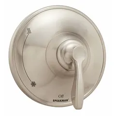 Trim kit for Chelsea shower faucet valves. Includes a zinc handle and a circular plastic trim plate with a nickel finish. For use with compatible SPEAKMAN Chelsea shower faucet valves in tub and shower applications.