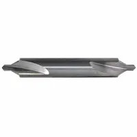Bell-tip center drill with double-end design for extended tool life. Creates a conical starting hole for precise alignment in lathe or milling operations. 60° point angle and TiN coated carbide construction. Overall length 1-7/8 in