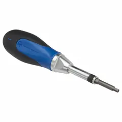 ESD-safe adjustable torque bit screwdriver with 1/4 in tip size. Torque range 4 in-lb minimum to 20 in-lb maximum. Used for precision fastening in electronics assembly and other applications requiring controlled torque and static discharge protection.