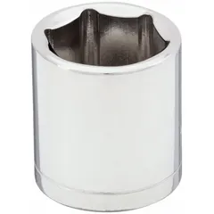 This 3/8" drive hand socket features a 14 mm, 6-point standard configuration for secure engagement with hex fasteners. The chrome finish provides corrosion resistance. With a 1-inch overall length, it is suited for tightening or loosening metric nuts and bolts in automotive, machinery, and general assembly tasks.
