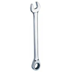 This 25 mm metric spline ratcheting combination wrench is constructed from alloy steel with a chrome finish. The spline design accommodates multiple fastener types, while the ratcheting box end enables efficient operation in confined spaces. Suitable for tightening and loosening fasteners in mechanical assembly, automotive repair, and industrial maintenance tasks.