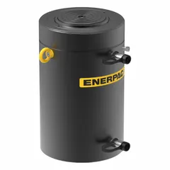 Double-acting high cycle ram cylinder with 400 ton nominal capacity and 12 in nominal stroke. Steel construction. Used for heavy lifting, pressing, and positioning in industrial maintenance, construction, and manufacturing applications.