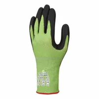 These light-duty cut-resistant gloves feature a palm-dipped microporous nitrile coating and are rated ANSI Cut Level A6. The Showa S-Pattern finish enhances grip, and the gloves are touchscreen compatible. Suitable for assembly, material handling, and light fabrication tasks