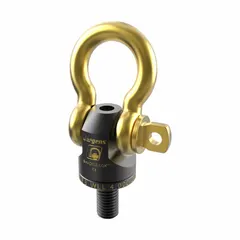 JERGENS removable-shackle pivot and rotate hoist ring with 2 1/2"-8 thread size and 50,000 lb maximum capacity. Designed for lifting and pulling operations, this inch-series unit includes a shackle and supports pivot and swivel movement for load orientation.