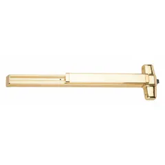 Rim-type exit device with touchbar and thumbpiece pull trim, constructed of brass. Designed for doors up to 3 ft wide. ADA compliant for accessible egress in commercial applications.