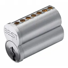 Small Format Interchangeable Core (SFIC) cylinder for cylindrical lock assemblies. Chrome finish with B9 keyway and 7 pins. Used in commercial access systems where key control and rapid rekeying are required.