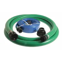 This PVC water discharge hose assembly features synthetic fabric reinforcement for strength. With a 3-inch inside diameter, it is rated for 65 psi and operates from -5° to 150°F. Suitable for water transfer and light slurry handling in industrial, agricultural, and construction settings
