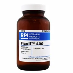 RPI Ficoll 400 is a lab-grade protease inhibitor supplied as a powder in a 100 g glass container. It is BSE/TSE free and used in biochemical and cell separation applications to prevent proteolysis during protein extraction and purification.