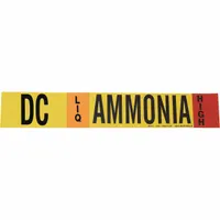 Ammonia adhesive pipe marker for liquid (LIQ) phase at high pressure, designed for pipes 8 inches and larger outside diameter. The marker displays the IIAR system abbreviation DC and is supplied without arrows. Suitable for identifying ammonia piping in industrial refrigeration and process systems