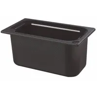Rectangular steam table pan with 3.4 qt capacity and 12 11/16 in overall length. NSF certified and dishwasher safe. Suitable for holding and serving hot or cold prepared foods in commercial foodservice operations