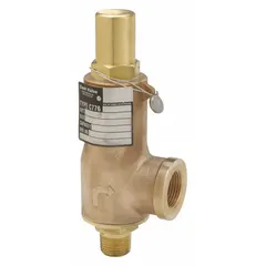 This CASH VALVE pressure relief valve is designed for cryogenic service, featuring a brass body with 3/4 in male NPTF inlet and 1 in female NPTF outlet. It operates within a set pressure range of 30 to 614 psi, providing overpressure protection for low-temperature systems such as industrial gas storage and LNG facilities.