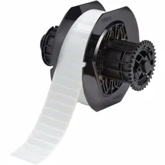 Polyamide white matte precut label roll measuring 1/4 in x 1 1/4 in, with 5,000 labels per roll. Designed for use with BBP33 printer series. Suitable for industrial labeling applications requiring durable identification for wires, cables, and components.