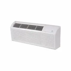 Packaged terminal air conditioner with electric heat, delivering 12,000 BtuH cooling capacity. Operates on 208/230V AC power. Suitable for through-wall installation in spaces such as hotel rooms, motels, apartments, and commercial offices.