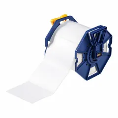Acrylic permanent adhesive label roll with inkjet print-receptive material. Each roll contains 500 precut labels measuring 3 in x 4 in. Designed for use with the J7300 printer series. Suitable for industrial labeling applications such as asset tags, equipment labels, and safety signage.
