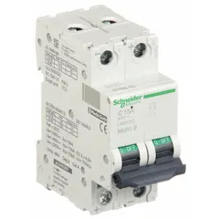 DC-only rated 2-pole supplementary protector from the C60H-DC series. Rated 15 A at 500V DC with a maximum interrupting rating of 5kA at 500V DC. Features C-curve trip characteristic and lug terminal connections. Suitable for overcurrent protection in DC power systems such as solar, battery, and industrial applications.