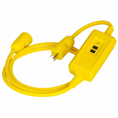 HUBBELL WIRING DEVICE-KELLEMS GFCI: Auto Reset, 1 1/2 ft Lg, 14/3, 5-15P Plug - Inline GFCI Cords