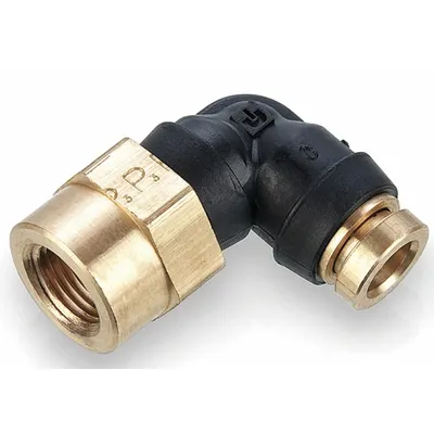 LEGRIS Push-Fit Elbow Fitting: 1/4 in OD x 1/8 in Pipe Fitting Size, Push-to-Connect x FNPT - Brass & Composite Air Brake Fittings