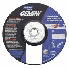 General purpose combination wheel for pipeline applications. Aluminum oxide abrasive, 24 grit. Type 27 depressed-center design allows cutting and grinding in a single operation. 6" diameter, 1/8" thickness, 5/8"-11 arbor.