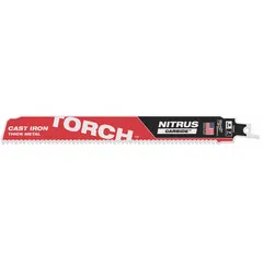 Carbide reciprocating saw blade designed for cutting thick metal with straight cuts. Features 7 teeth per inch, 9-inch blade length, and 0.05-inch blade thickness. Suitable for demolition, fabrication, and heavy-duty metalworking applications.