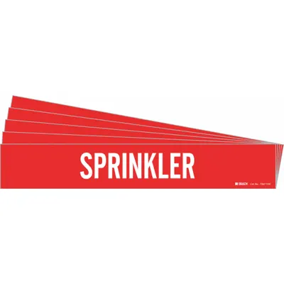 BRADY Pipe Marker: Sprinkler, Red, White, Fits 8 in and Larger Pipe O.D., 1 Pipe Markers - Sprinkler Adhesive Pipe Markers