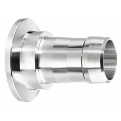 This NW x Barbed vacuum tube fitting is made from 304 stainless steel and rated for vacuum to 10-7 torr at 72°F. It connects vacuum tubing to a 1 in OD port with a 7/8 in pipe thread. Suitable for high-vacuum systems such as semiconductor processing, laboratory instrumentation, and industrial vacuum furnaces.