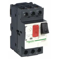 Non-reversing manual motor starter with integrated thermal overload protection. Rated 0.16 A, 3 poles, 600V AC maximum. Push-button control, 45 mm frame width. Includes thermal units; no separate overload relay required. Used for single-speed motor starting and protection in applications such as conveyors, pumps, and fans.
