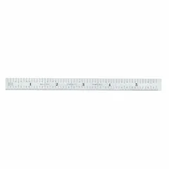 Flexible steel rule, 6 in / 150 mm length, 0.02 in thickness. Chrome finish with black etched graduations of 1/50 in and 0.5 mm. Suitable for linear measurement and measuring curved or contoured surfaces in machining and inspection applications.