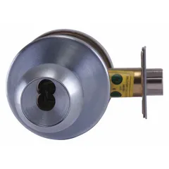 This storeroom knob lockset features a chrome finish and an interchangeable core for key system flexibility. The 8K Round lockset style is designed for secure entry control in commercial or institutional facilities where restricted access is required.