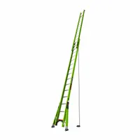 This 32 ft fiberglass extension ladder is non-conductive for safe use near electrical hazards. It has a 375 lb load capacity and weighs 70 lb. The ladder features a fixed configuration with green V-Rung design. Suitable for industrial and commercial tasks requiring a stable elevated platform