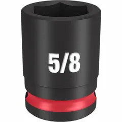 This 3/8" drive impact socket features a 5/8" SAE hex size with a 6-point standard configuration and friction ring retention. Designed for use with impact wrenches in automotive, industrial, and maintenance applications requiring high-torque fastening and loosening of hex fasteners.