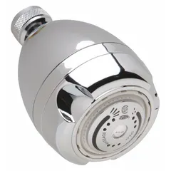 Plastic dual-pattern fixed showerhead with a flow rate of 1.25 gpm. Suitable for residential and commercial bathrooms, designed for water conservation in new construction or retrofit applications.