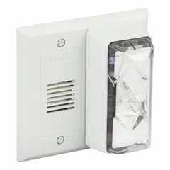 Wall-mount buzzer alarm with xenon strobe light for audible and visual signaling. Operates on 120V AC. Overall length 4 1/2 in, width 4 9/16 in. Suitable for industrial safety and process control applications requiring combined sound and flashing light alerts.