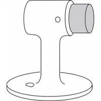 Floor-mounted door stop in brass, 2-1/2 in wide and 3 in overall height. Used to hold doors open and protect walls from handle impact in commercial and industrial settings