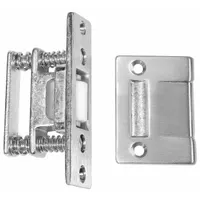 Brass grab-type catch with pull opening action. Measures 3 3/8 inches in height and 1 inch in width. Used to secure cabinet or enclosure doors in industrial settings where quick, tool-free access is required