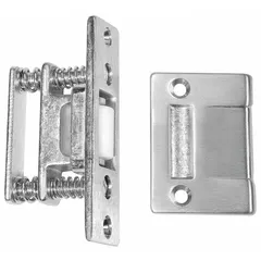 Brass grab-type catch with pull opening action. Measures 3 3/8 inches in height and 1 inch in width. Used to secure cabinet or enclosure doors in industrial settings where quick, tool-free access is required.