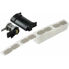 Roll of 100 precut oval tags made of gray polyethylene with a matte finish. Each tag measures 1 7/32 in x 3/4 in and features a top hole for attachment. Designed for indoor use and compatible with the BMP71 printer series, these tags are suited for asset tagging, cable labeling, and equipment marking in industrial environments.