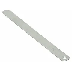 Steel retaining strap with galvanized finish, 16 inches long and 1 inch wide, designed for a 3/8-inch pipe or rod diameter. Used to secure pipes, rods, or conduit to structural supports in industrial and commercial installations such as HVAC, plumbing, and mechanical systems.