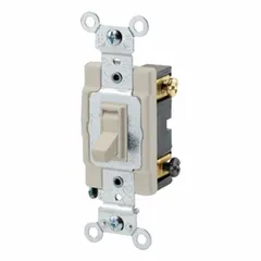 This 3-way toggle switch allows control of a single load from two locations, such as stairways or hallways. Rated 15A at 120/277V AC, it features a maintained action and non-illuminated ivory finish. Suitable for residential and commercial wiring applications.