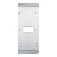 This double lipped strike plate from IVES is made of stainless steel and measures 5 3/4 inches in length by 2 3/4 inches in width. It features a curved lip design and is ADA compliant. Commonly used in commercial and industrial door applications to secure a latch and guide it smoothly
